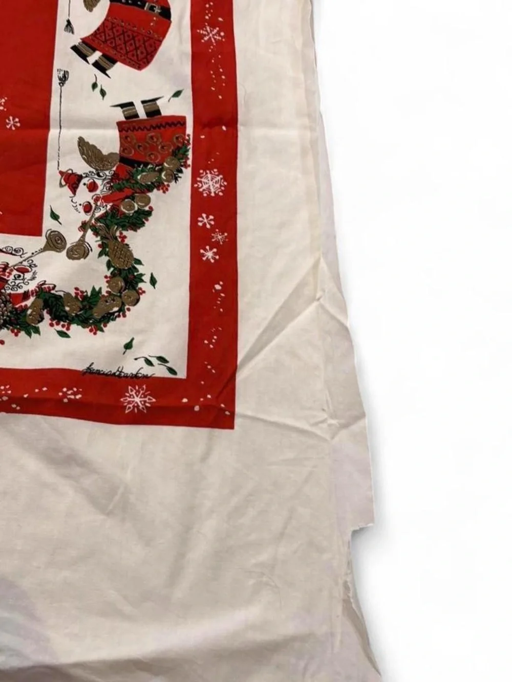 Vintage Holiday Tablecloth - Red Santa Border